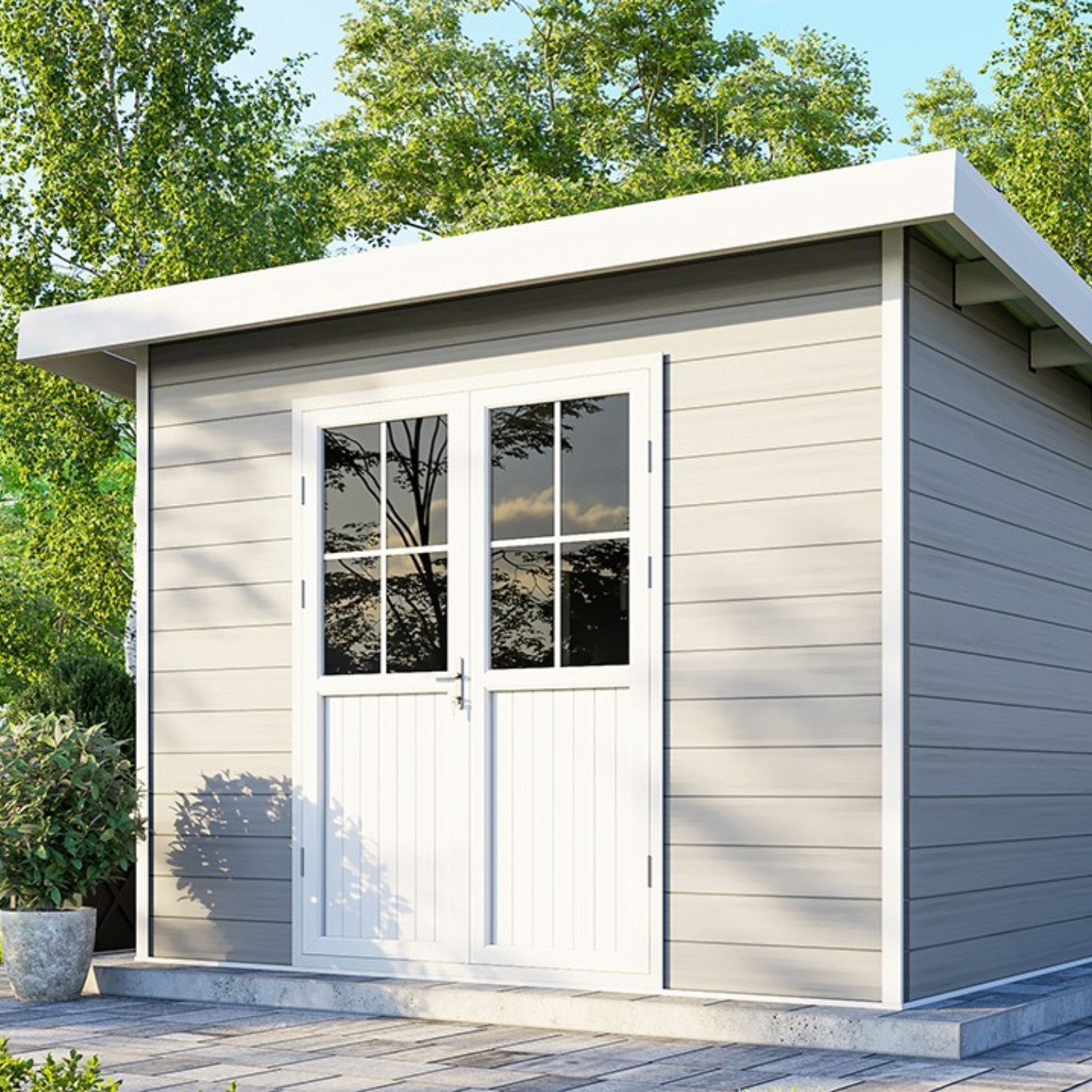 Casetta da giardino composito SINTRA – 9 m2 grigio chiaro – Prezzo di fabbrica – LIQUIDAZIONE