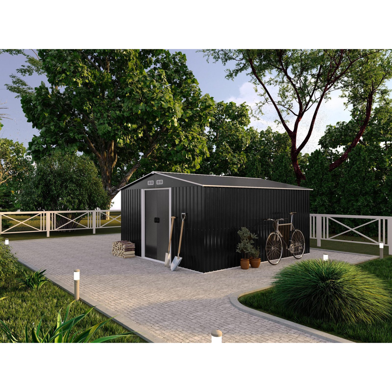 Abri de jardin en acier galvanisé gris 12,5 m² - Miniature 5