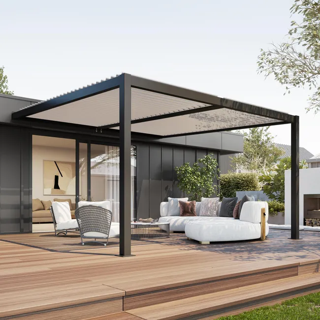 Pergola bioclimatica addossata 4 x 3 m a lamelle orientabili in alluminio - Grigio antracite