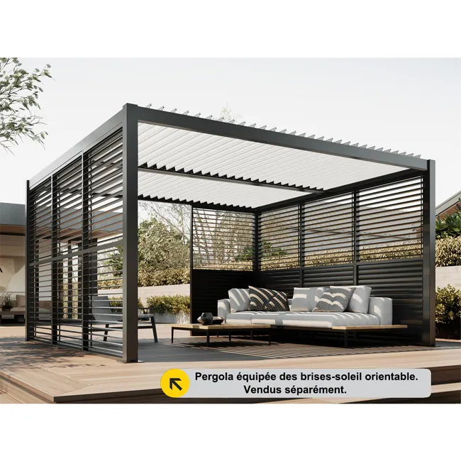 Pergola bioclimatique adossée 4 x 3 m à lames orientables en aluminium - Gris anthracite - Miniature 3