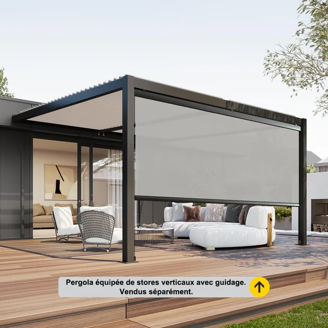 Pergola bioclimatique adossée 4 x 3 m à lames orientables en aluminium - Gris anthracite - Miniature 5
