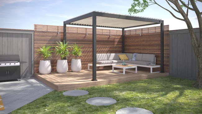 Pergola bioclimatica autoportante Prima, alluminio grigio antracite 12m²