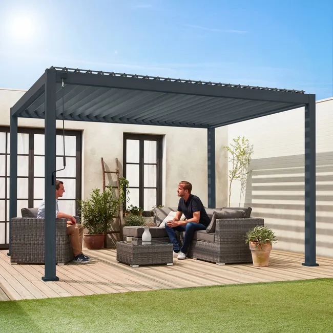 Pergola Bioclimatica grigio antracite – Triomphe – 3x4m. alluminio. a lamelle orientabili TRIOMPHE 4X3M