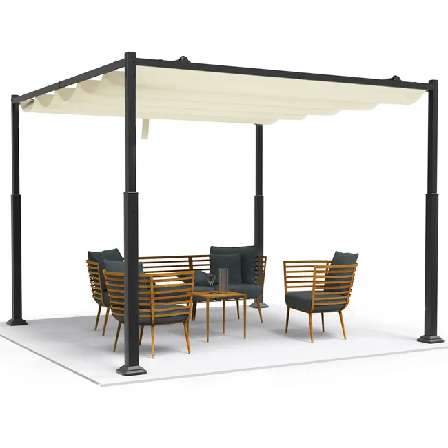 Pergola retrattile 3x3m in metallo e poliestere ad alta densità 180 g/mq beige