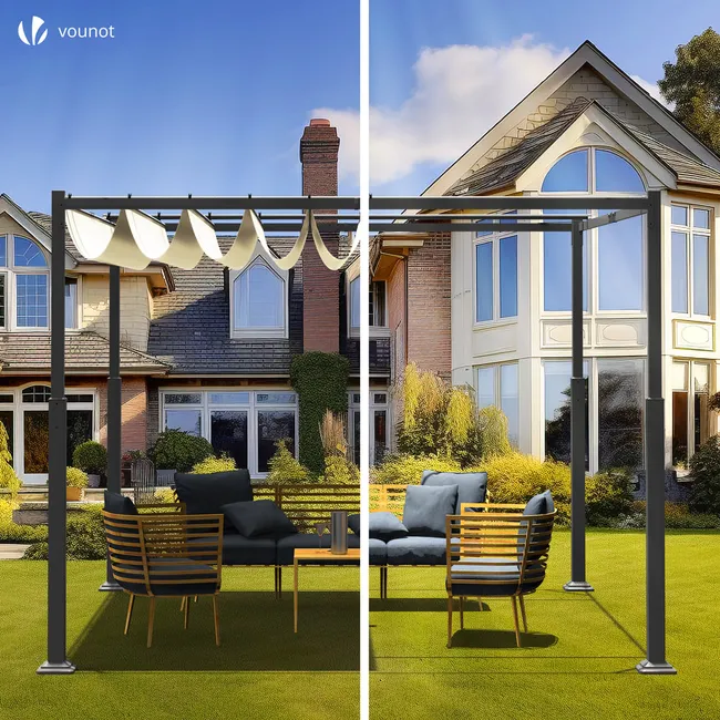 Pergola retractable 3x3m en metal et toile Polyester haute densite 180g/m2 beige - Miniature 2