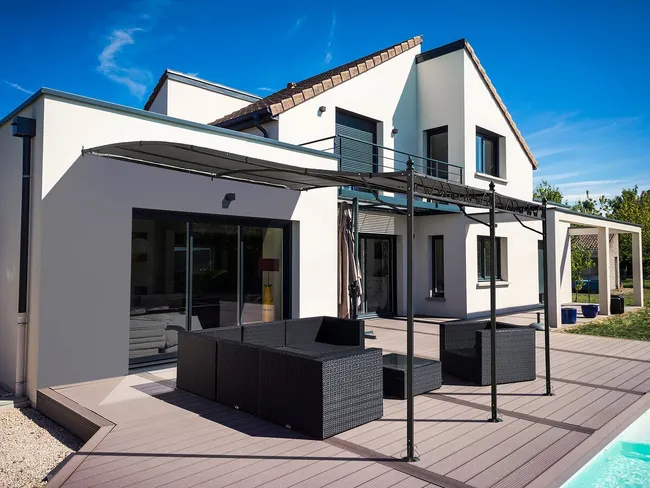 Pergola gazebo addossata in metallo - 3 x 4 m - Grigio